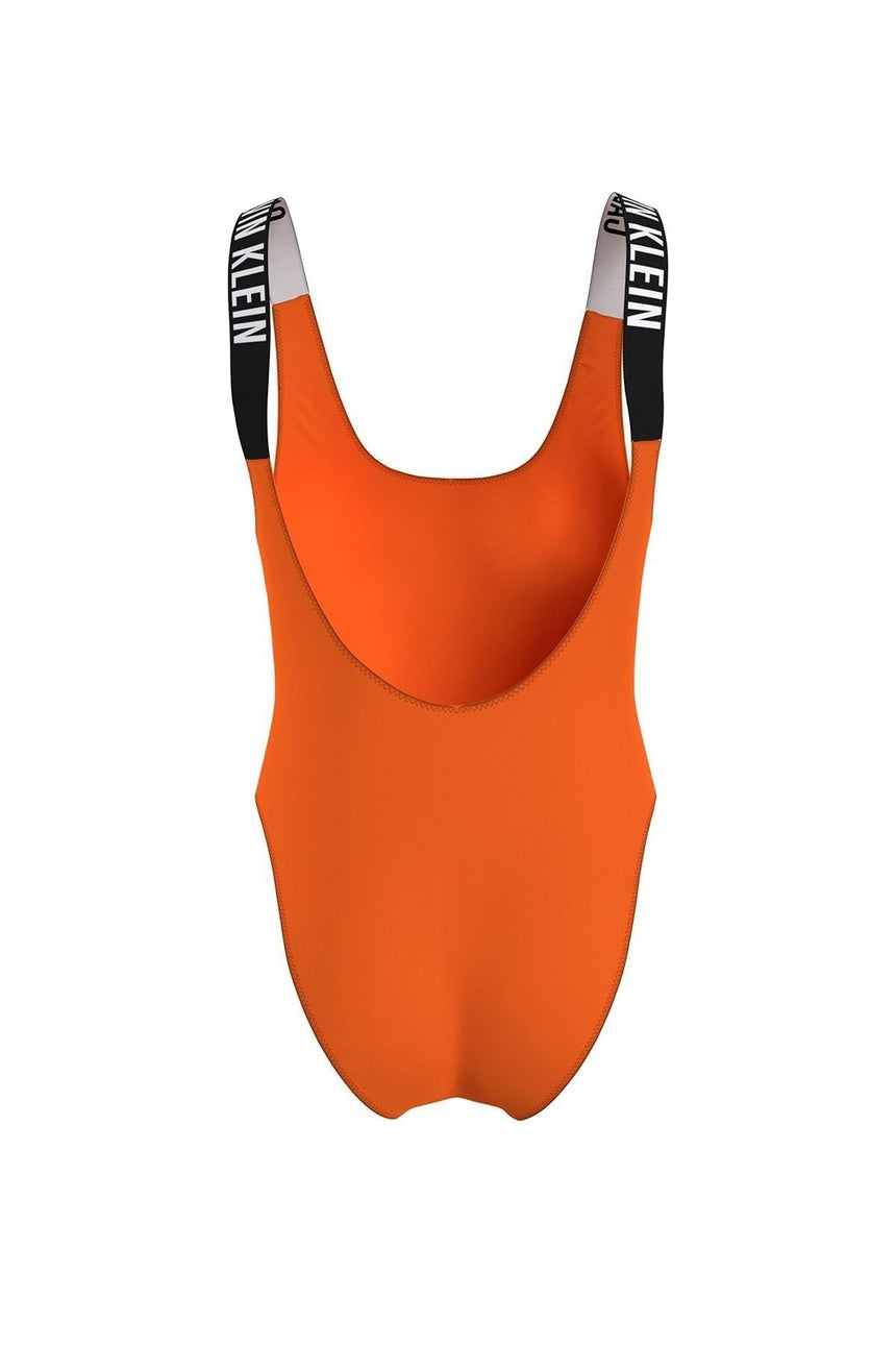 Calvin Klein Logo Detaylı Sırt Dekolteli Kadın Mayo Vivid Orange