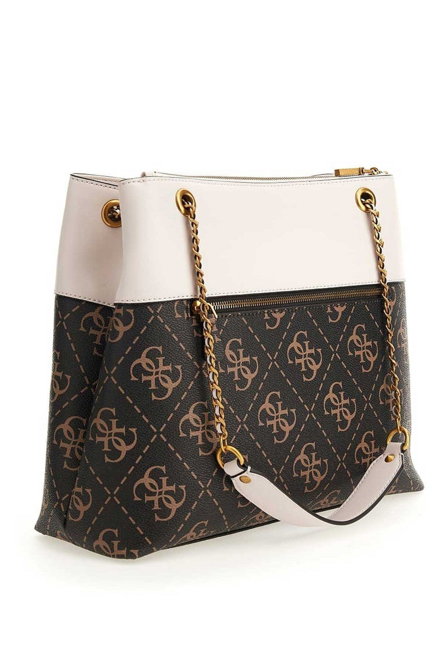 Guess Berta Elite Society Kadın Omuz Çantası Brown Logo Multi