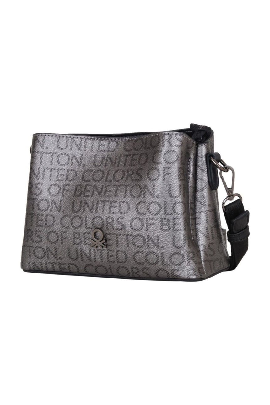 Benetton Çıt Çıtlı Monogram Çapraz Askılı Kadın Çantası Platin - Siyah