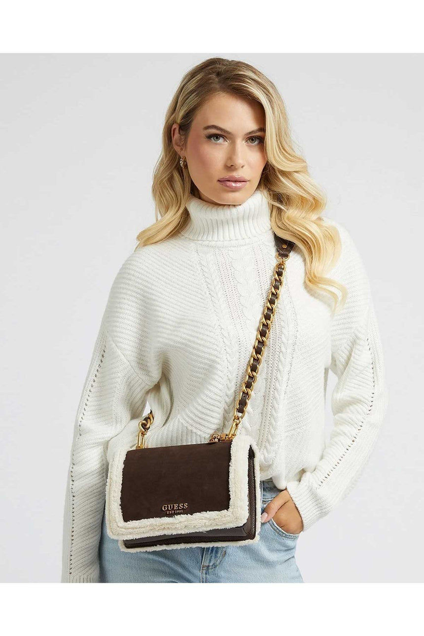 Guess Abey Crossbody Flap Kadın Çantası Chocolatte