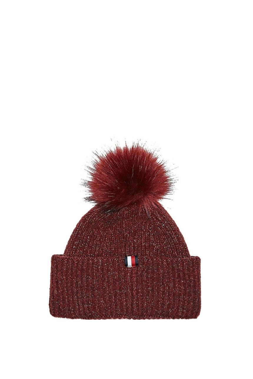 Tommy Hilfiger TH Effortless Beanie Pom Pom Kadın Bere Deep Rouge