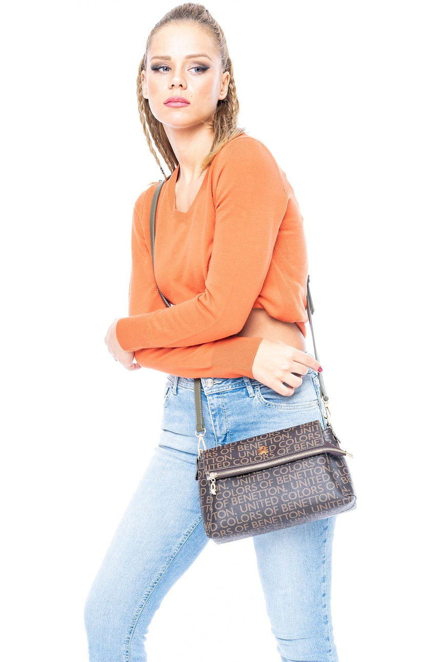 Benetton Kapaklı Çapraz Askılı Çanta Kahve- Haki