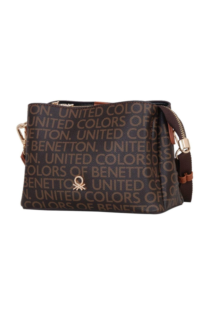 Benetton Çıt Çıtlı Monogram Çapraz Askılı Kadın Çantası Kahve - Taba