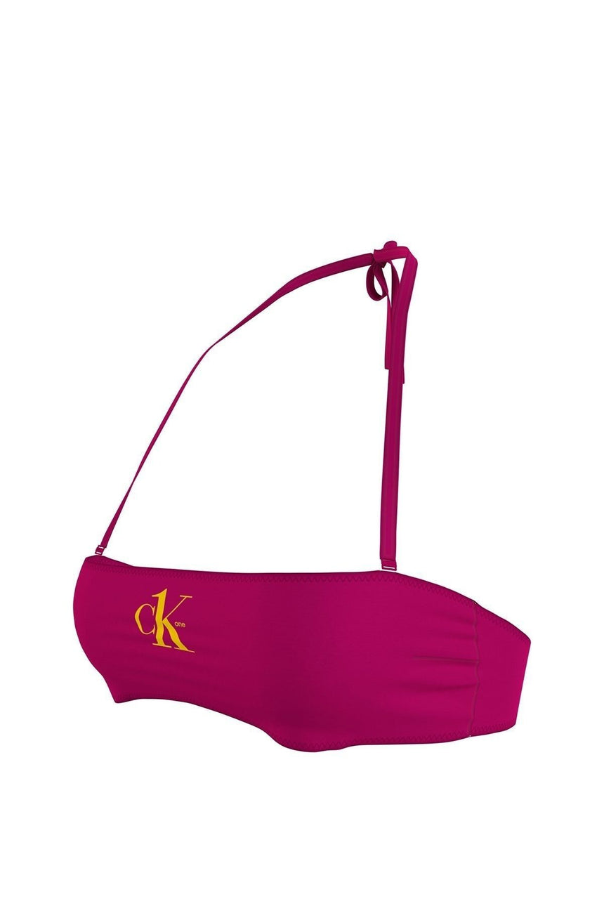 Calvin Klein Ck Monogram Detaylı Bağcıklı Straplez Kadın Bikini Üstü Royal Pink