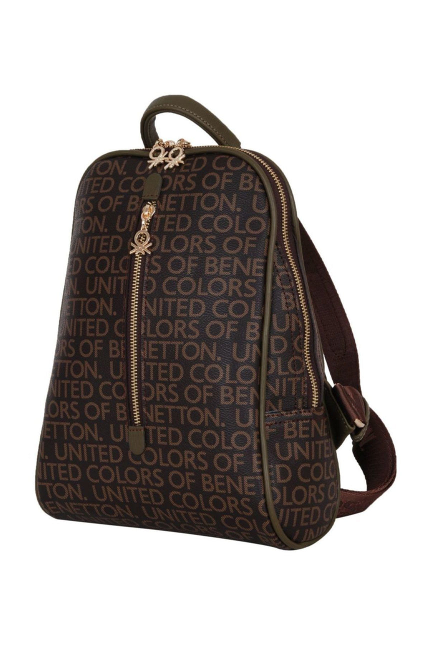 Benetton Ön Fermuar Detaylı Kadın Sırt Çantası Kahve- Haki