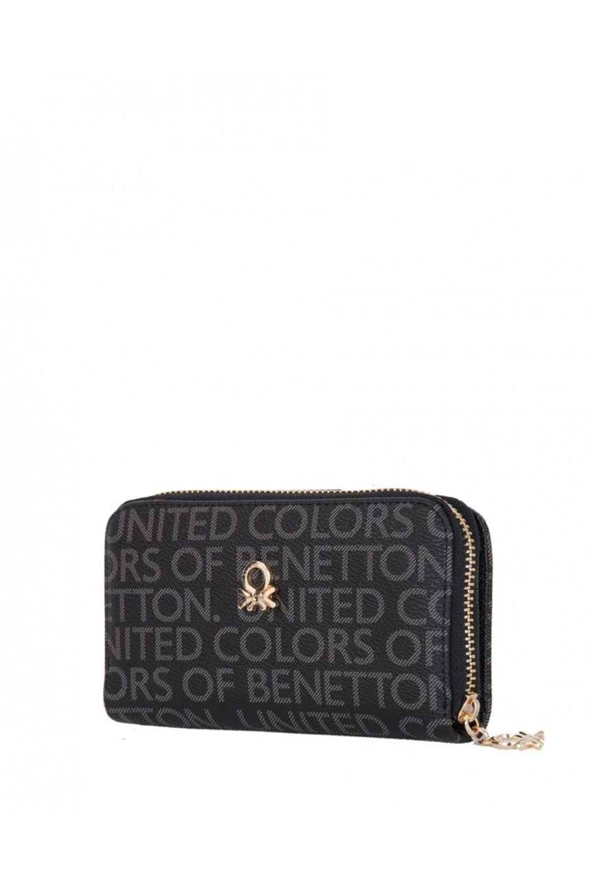Benetton Logo Baskılı Medium Kadın Cüzdanı Platin - Siyah