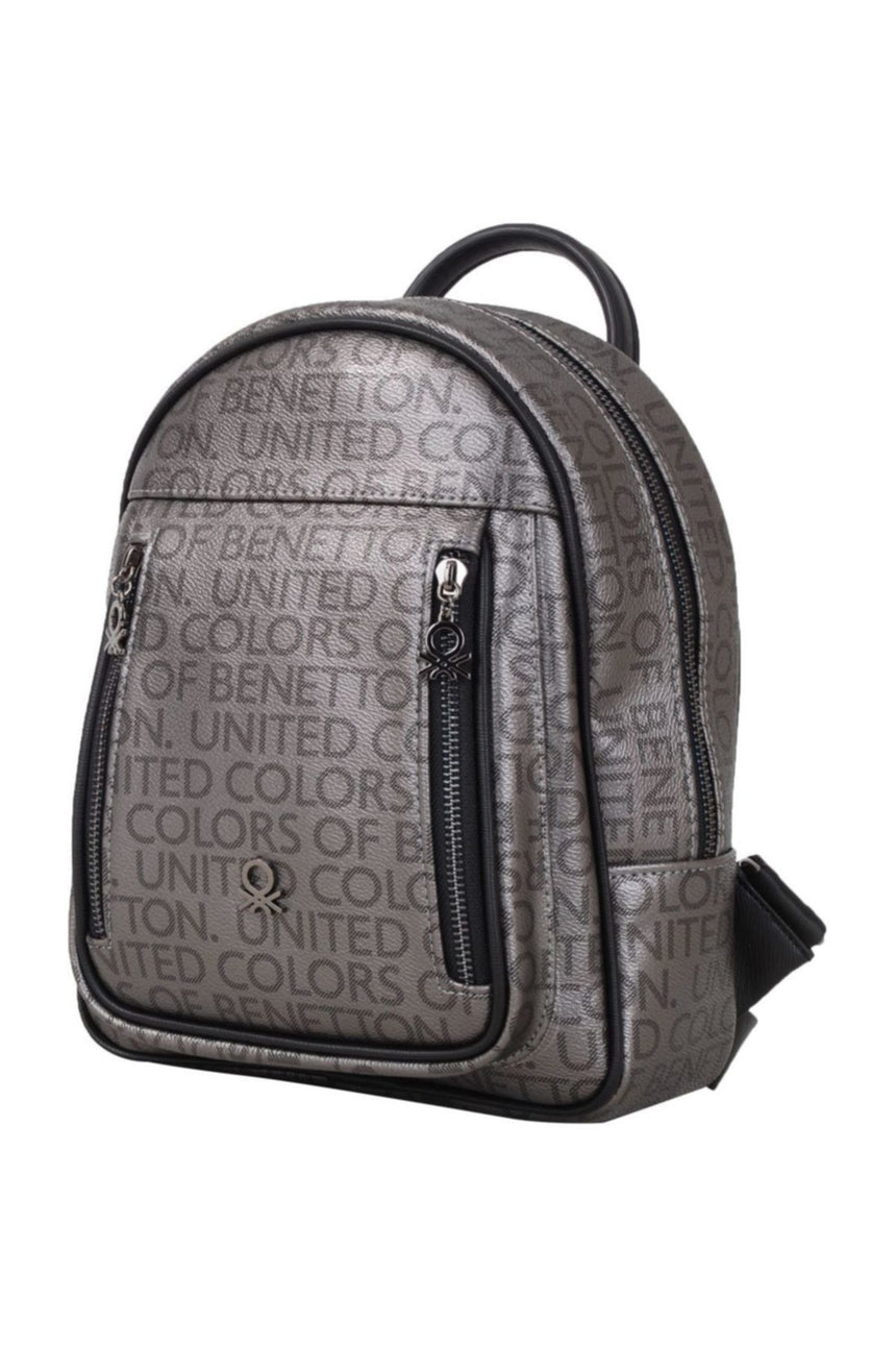Benetton Çift Fermuar Detaylı Kadın Sırt Çantası Platin - Siyah