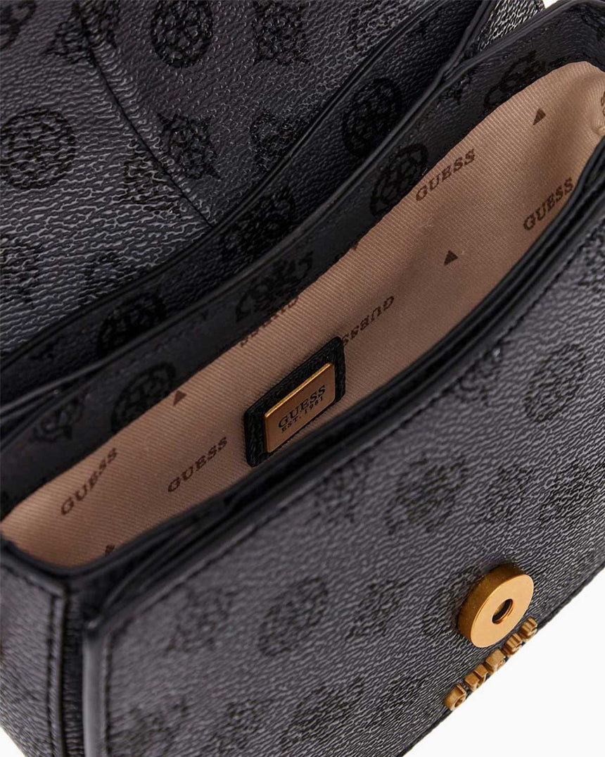 Guess Kuba Compartment Zincirli Logolu Çapraz Askılı Çanta Charcoal Logo