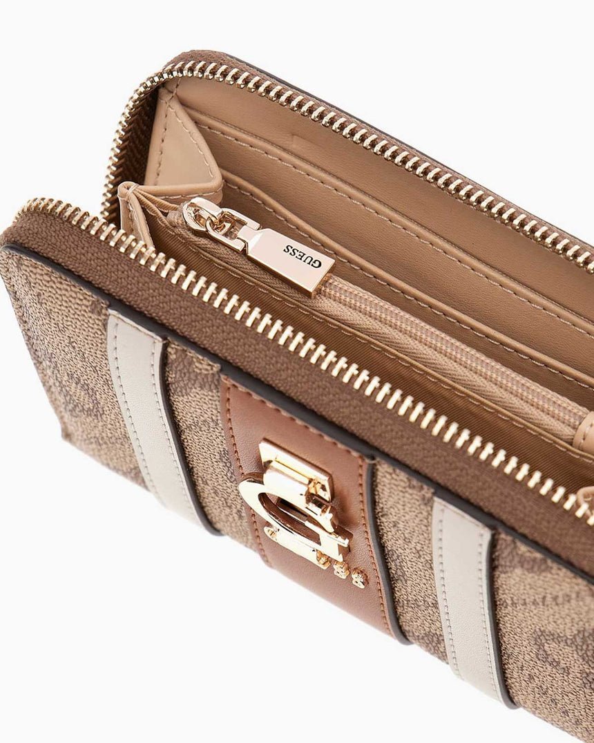 Guess Erenia Orta Boy Fermuarlı Kadın Cüzdan Latte Logo