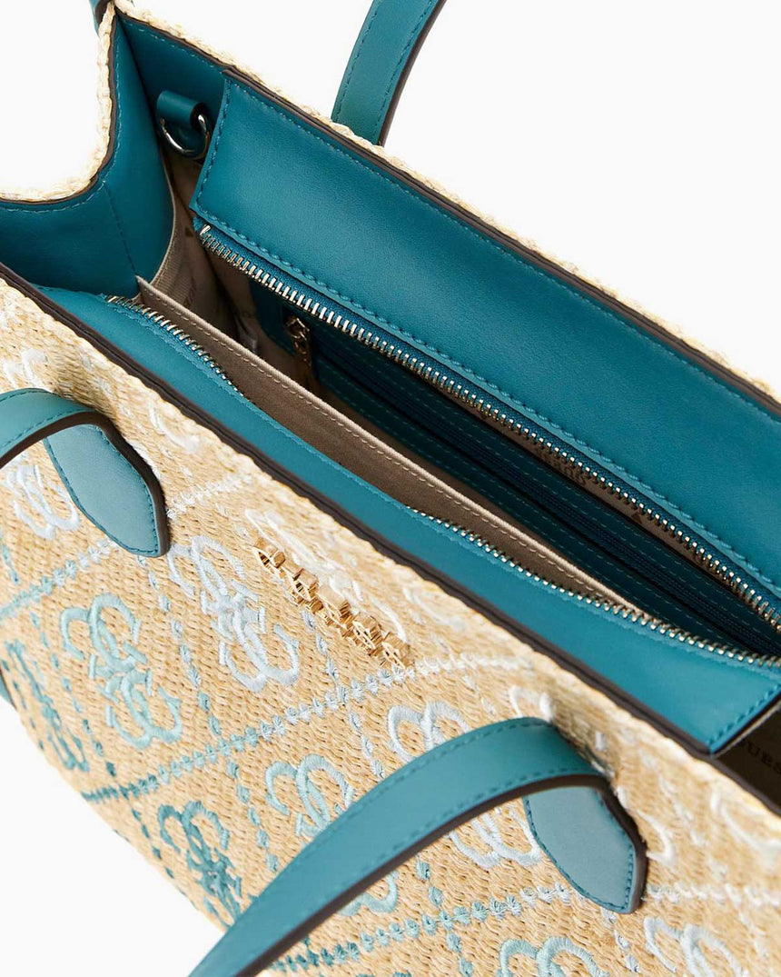 Guess Silvana Monogram Desenli El Çantası Teal Logo