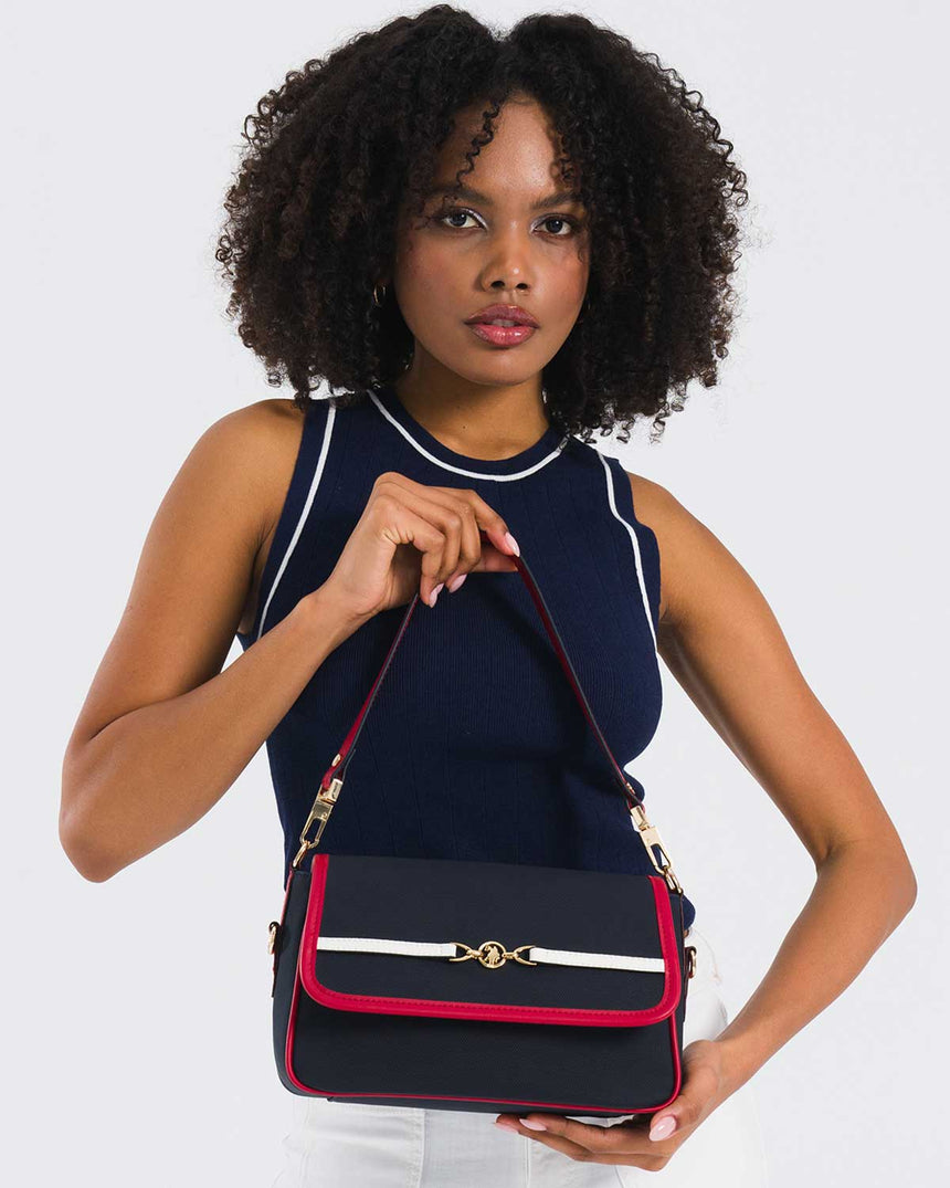 Us Polo Assn Logo Detaylı Çıkarılabilir Askılı El Çantası Lacivert - Kırmızı - Beyaz