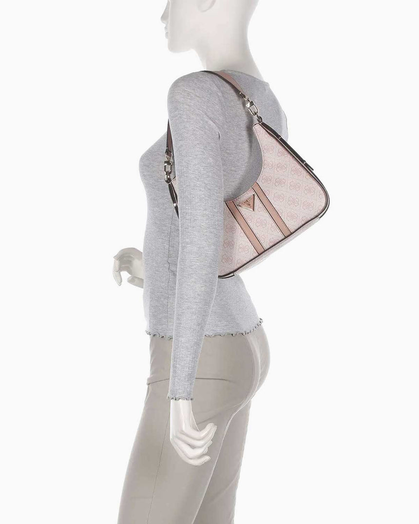 Guess Noreen Top Zip Monogram Omuz Çantası Dusty Rose Logo