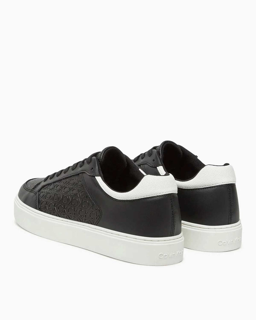 Calvin Klein Düz Taban Monogram Logo Baskılı Erkek Sneaker Ck Black/Bright White Allover