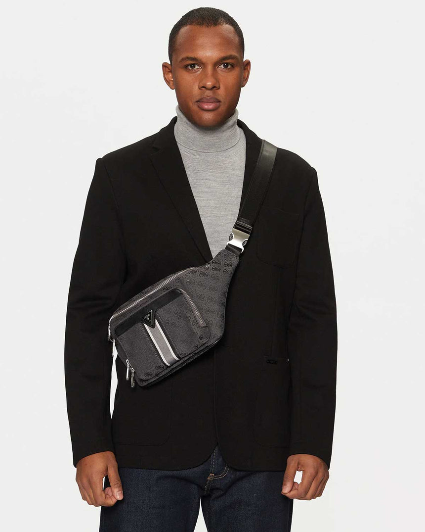 Guess Milano Maxi Monogram Bel Çantası Coal Black