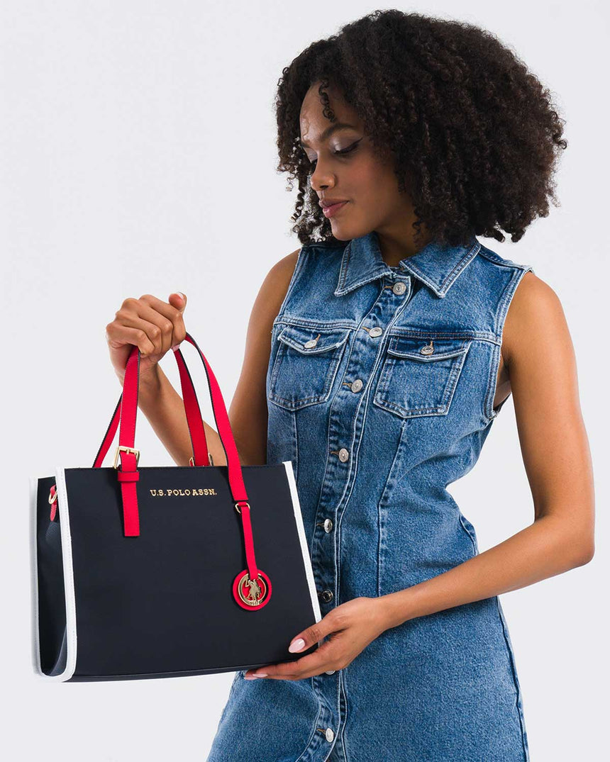 Us Polo Assn Logo Detaylı Aksesuarlı El Çantası Lacivert - Kırmızı