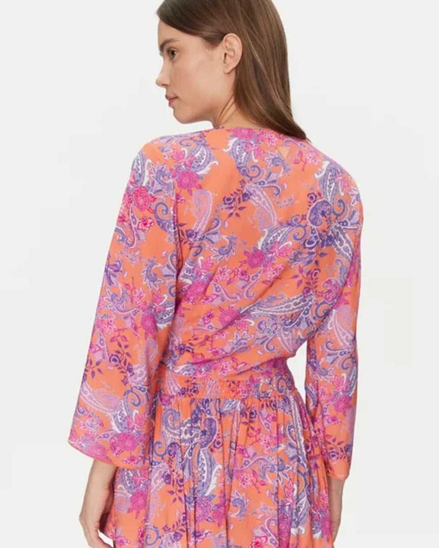 Guess Knotted Crop Kimono Ethnic Paisley Peach