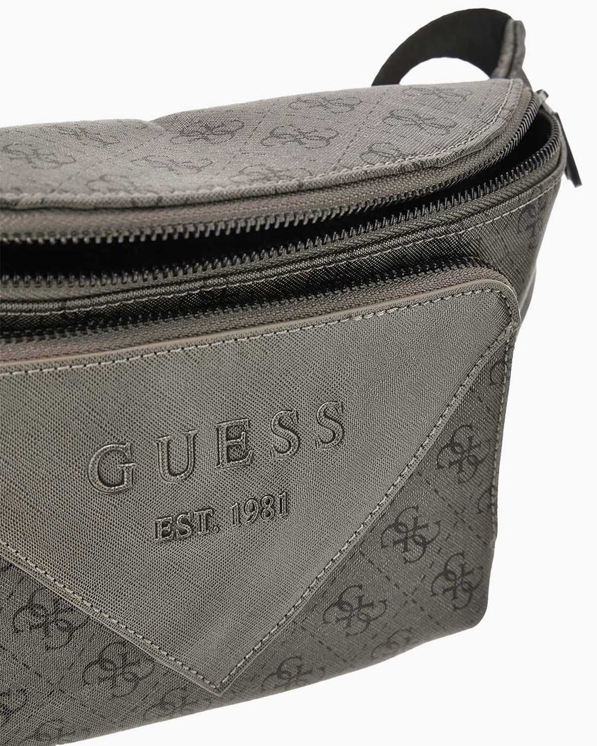 Guess Milano Monogram Baskılı Bel Çantası Gunmetal