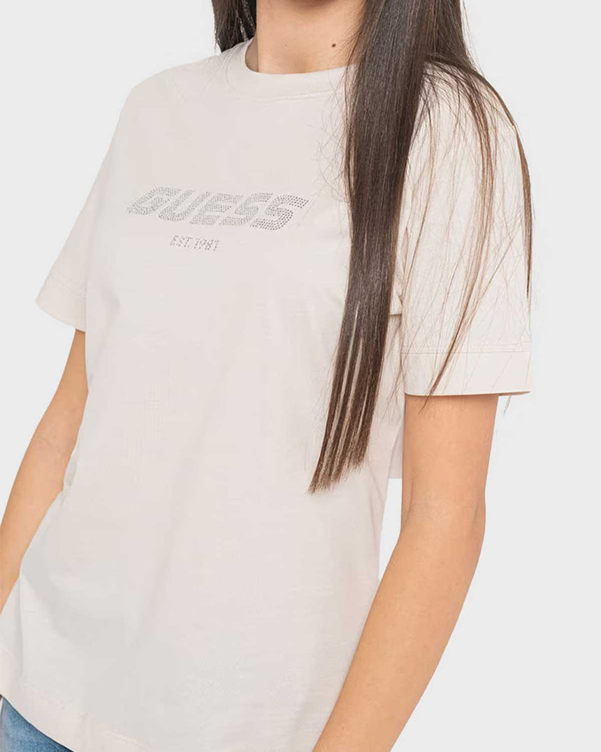 Guess Eleanora Logo Baskılı Tshirt Muted Stone