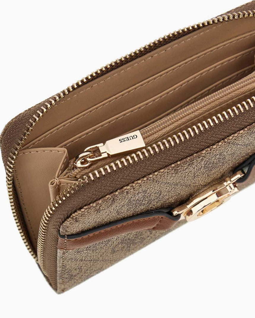 Guess Access Orta Boy Fermuarlı Kadın Cüzdan Latte Logo