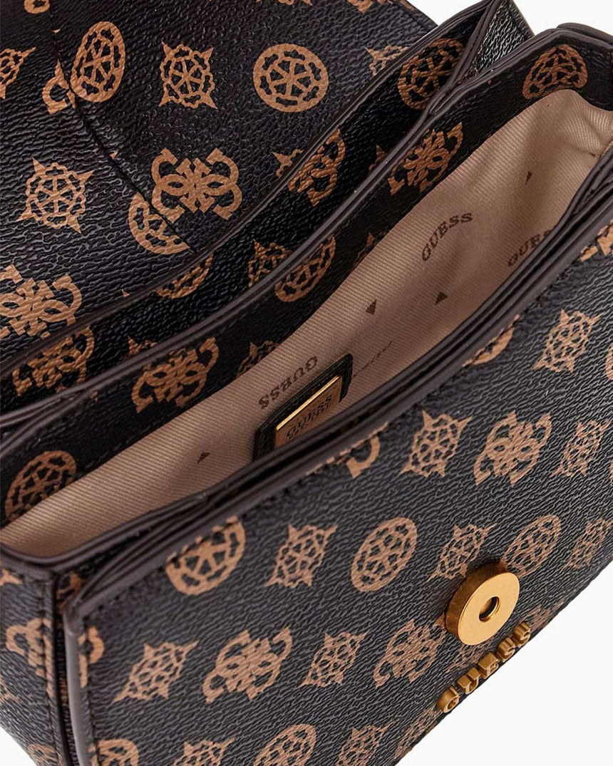 Guess Kuba Compartment Zincirli Logolu Çapraz Askılı Çanta Mocha Logo
