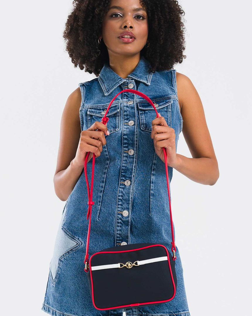 Us Polo Assn Gold Logo Detaylı Çapraz Askılı Çanta Lacivert - Kırmızı - Beyaz