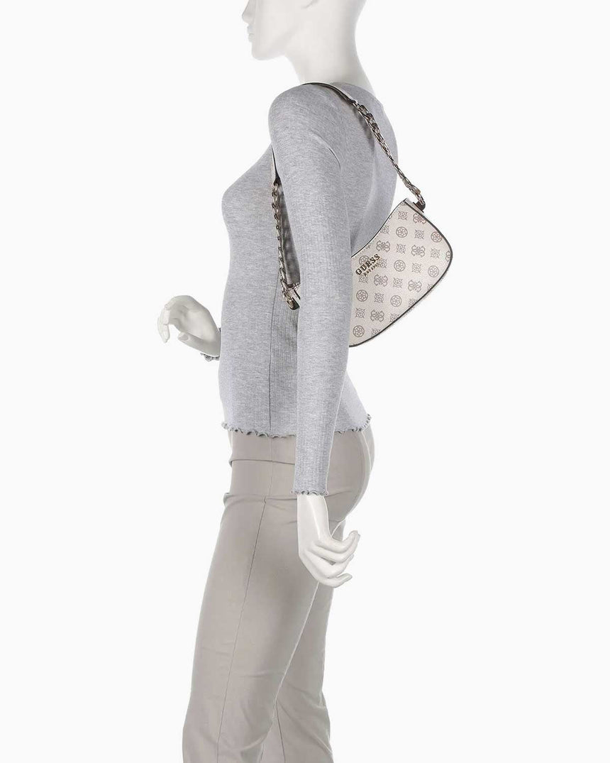 Guess Evelune Top Zip Shoulder Bag El Çantası Cream Logo