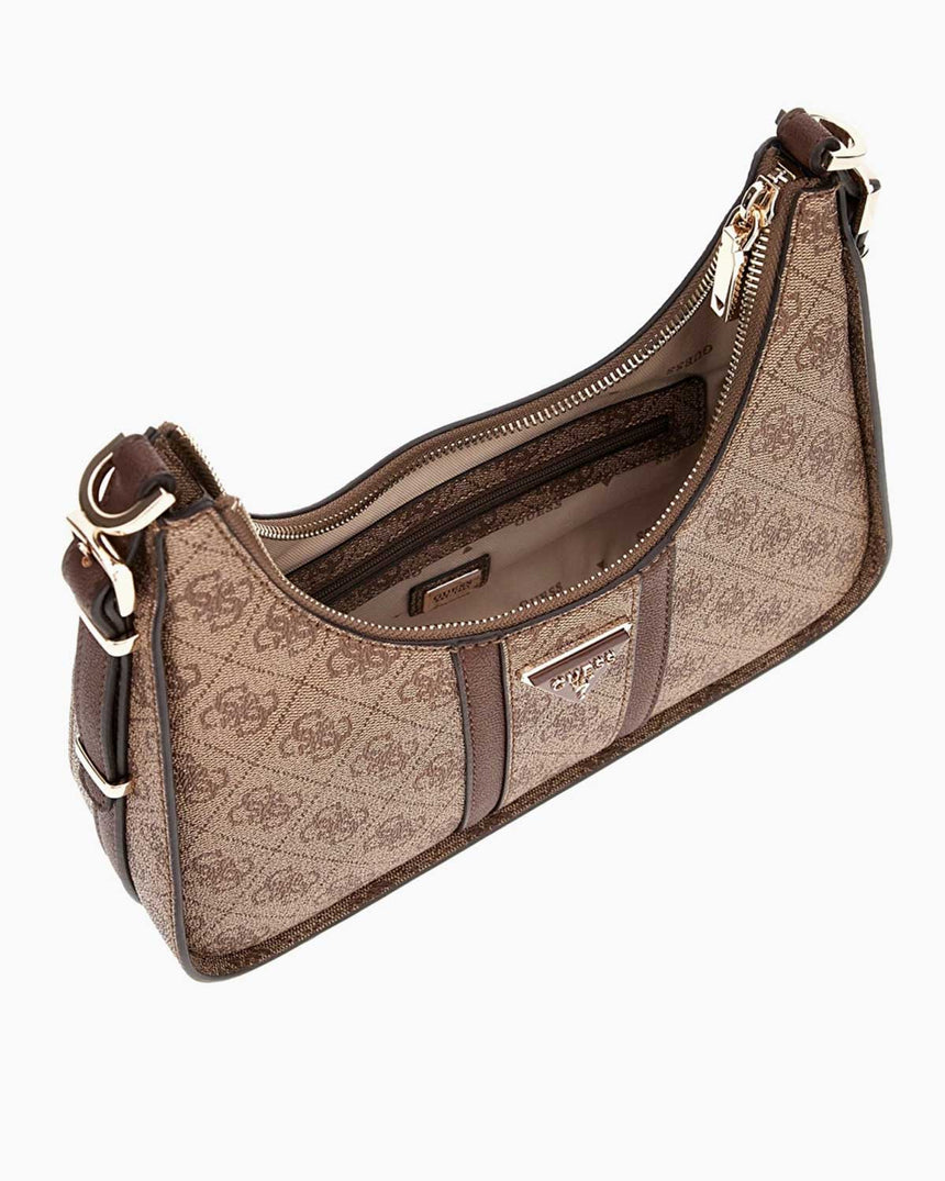 Guess Noreen Top Zip Monogram Omuz Çantası Latte Logo / Brown