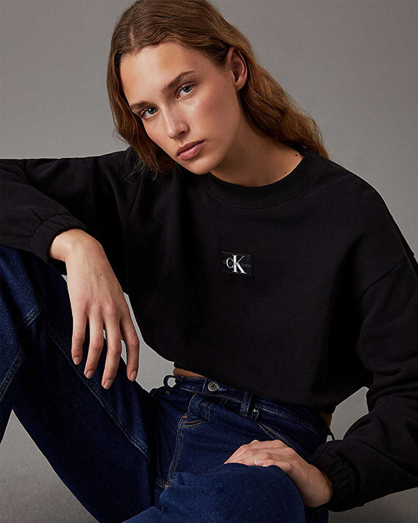 Calvin Klein Woven Label Crew Sweatshirts CK Black