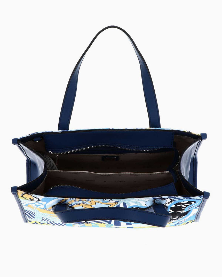 Guess Silvana Compartment Desenli El Çantası Blue Multi