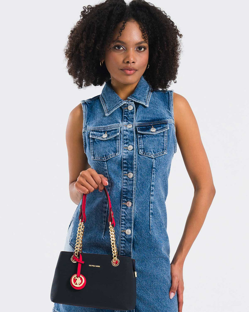 Us Polo Assn Zincir Detaylı El Çantası Lacivert - Kırmızı - Beyaz