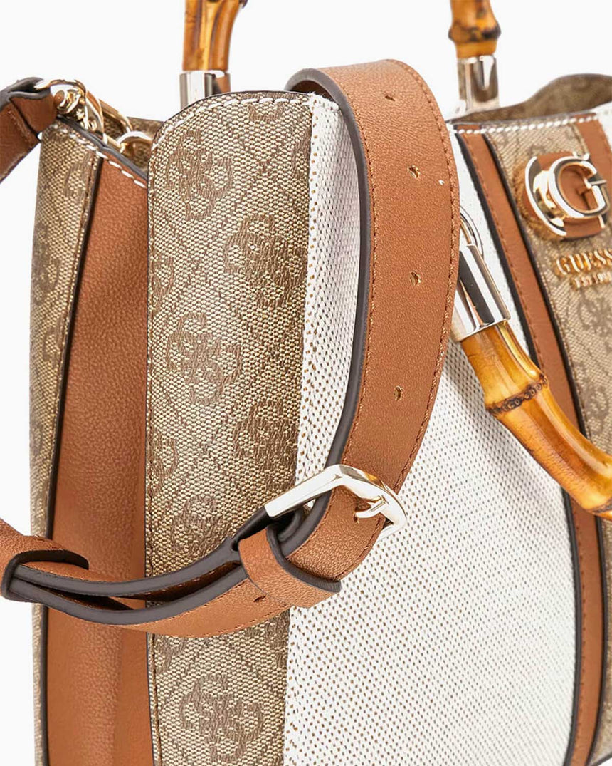 Guess Satchel Monogram Detaylı El Çantası Natural / Latte Logo