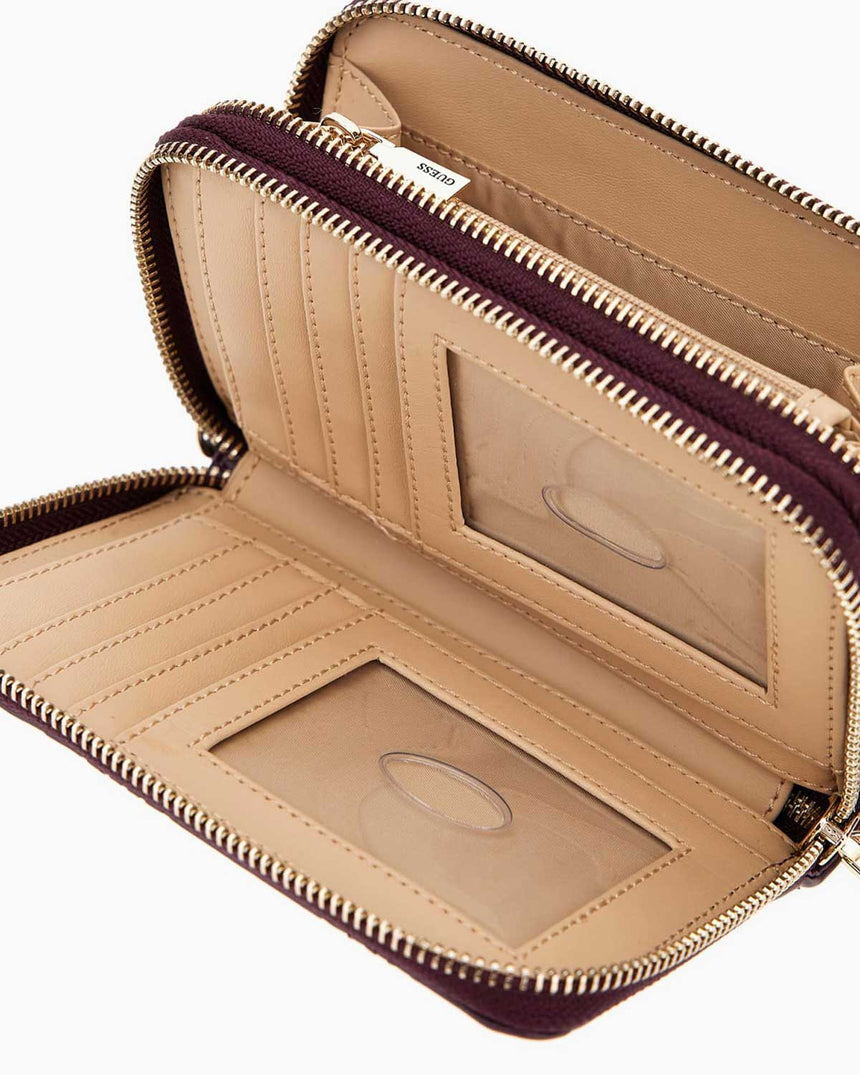 Guess Lucienne II Küçük Boy Çift Fermuarlı Kadın Cüzdan Wine Logo