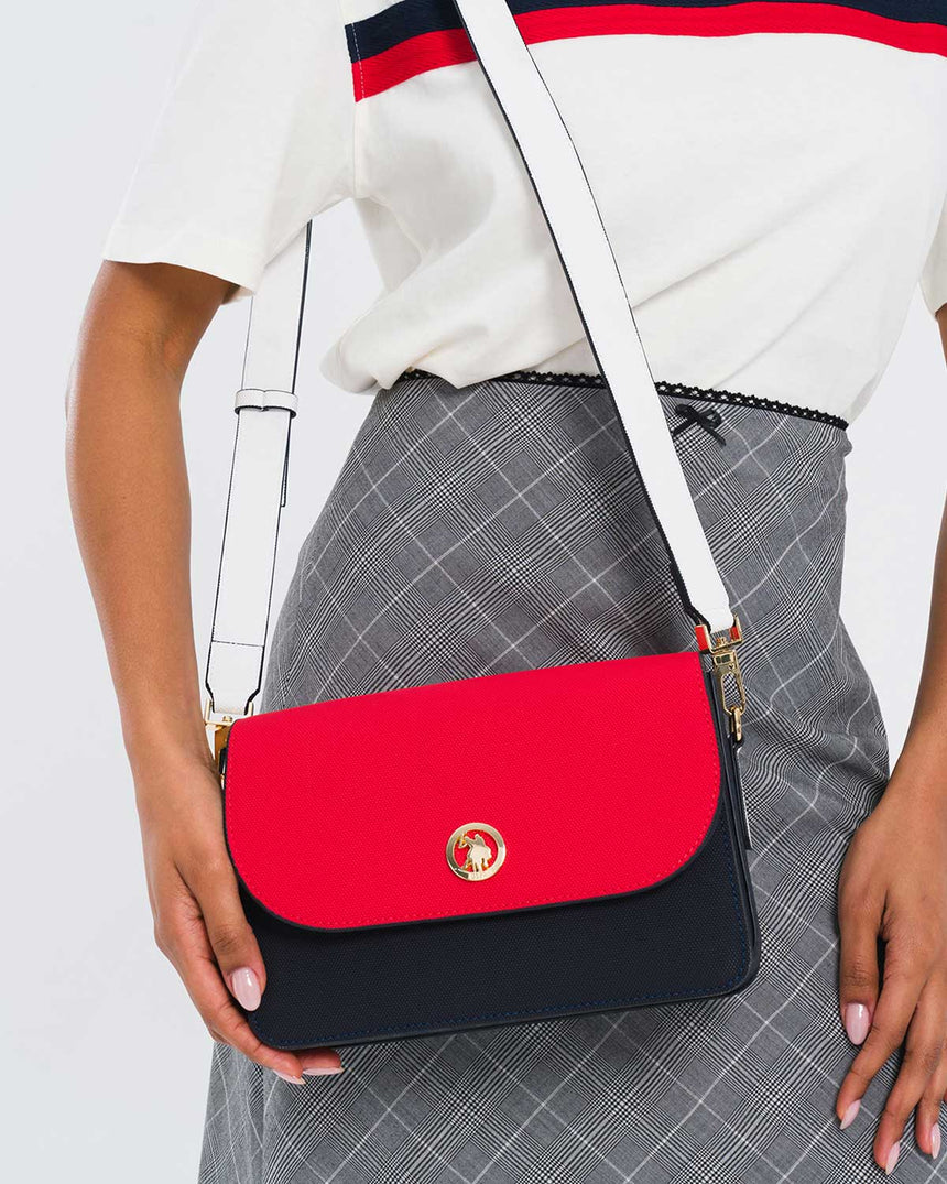 Us Polo Assn Logolu Çapraz Askılı Çanta Lacivert - Kırmızı - Beyaz