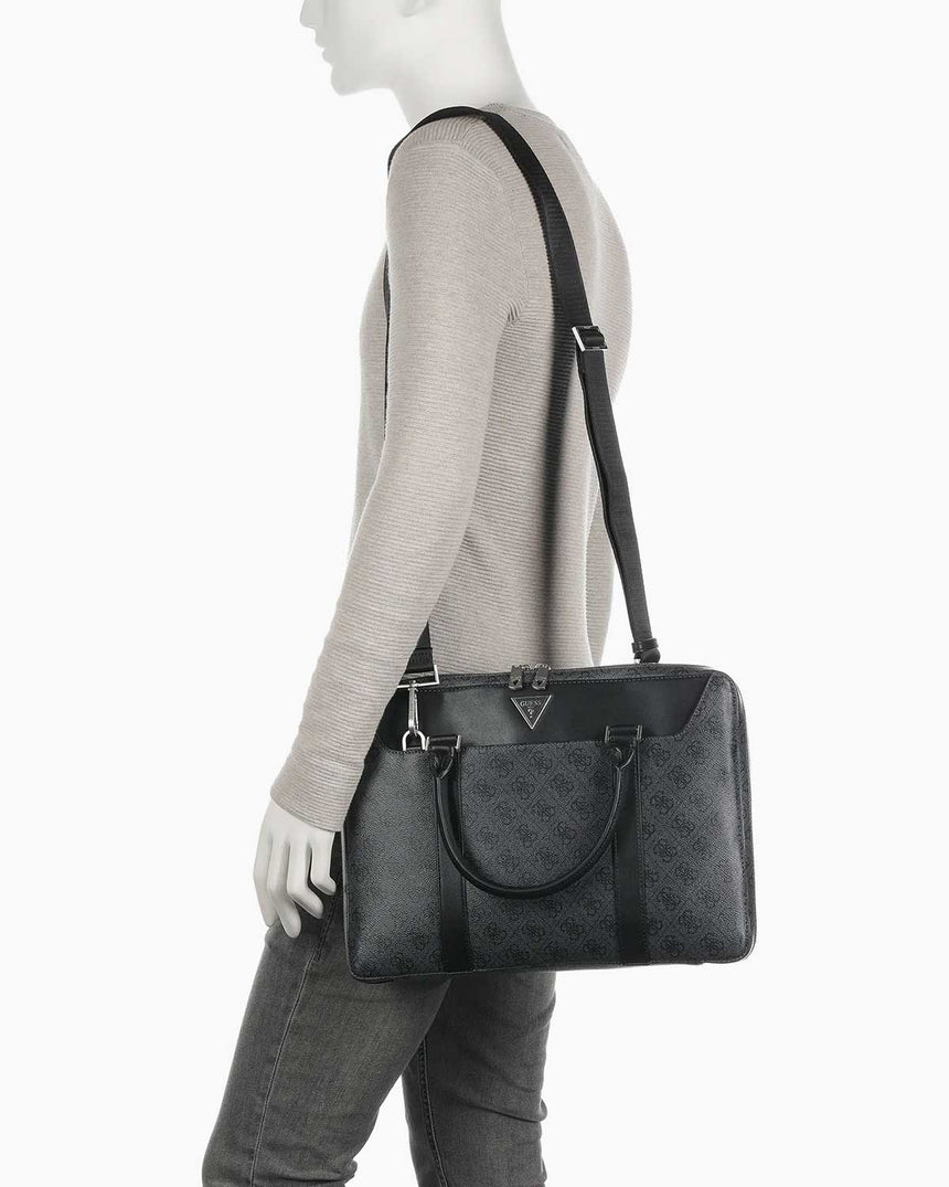 Guess Monogram Baskılı Evrak Çantası Black