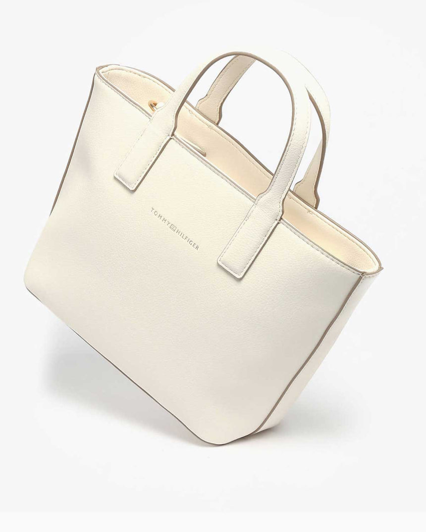 Tommy Hilfiger Logo Bantlı Mini Tote Kadın El Çantası Ivory Petal
