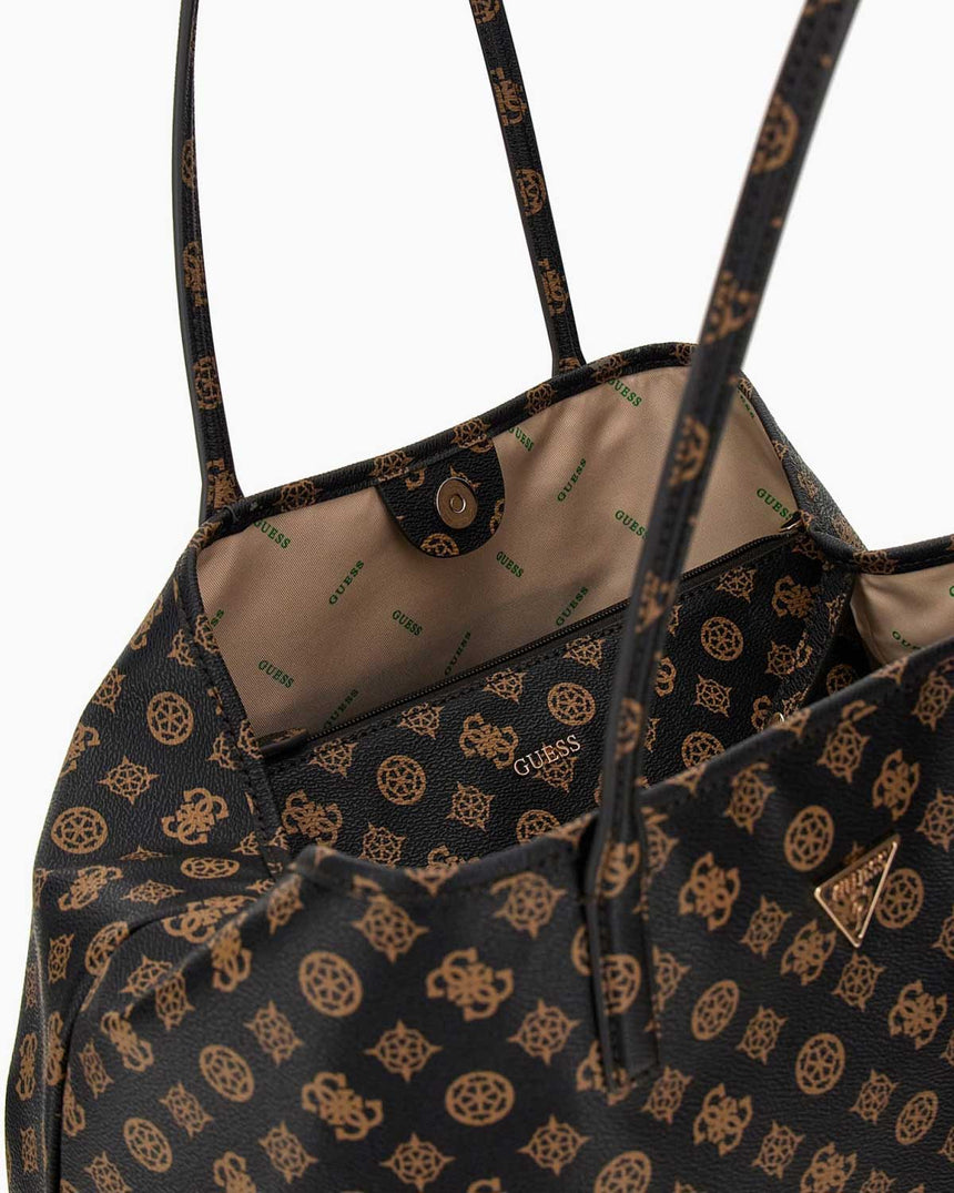 Guess Eco Victtoria Large Monogram Omuz Çantası Brown