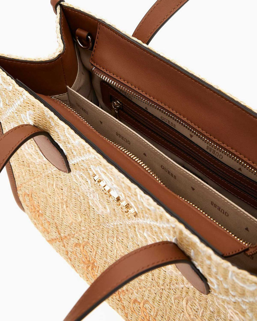 Guess Silvana Monogram Desenli El Çantası Cognac/Olive