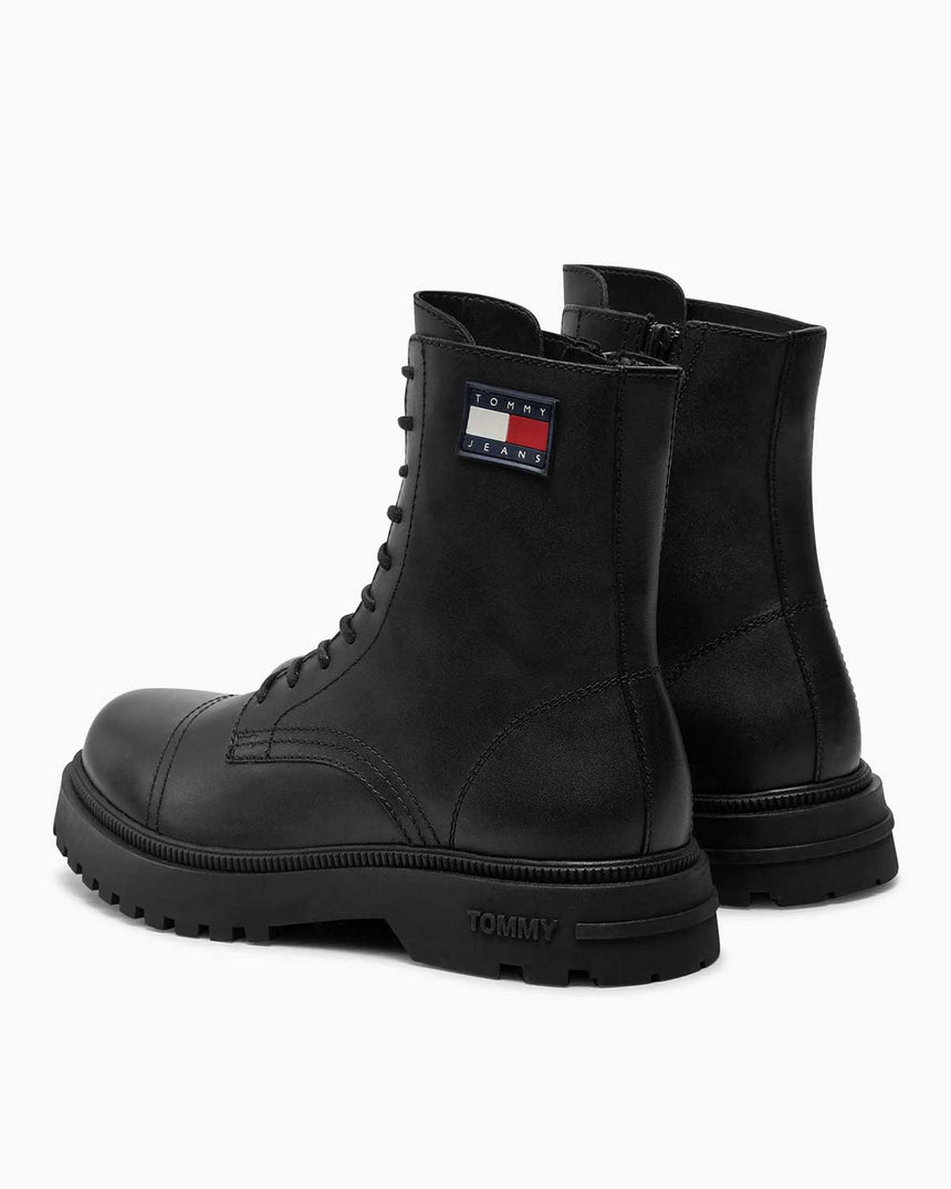 Tommy Jeans Lace Up Mid Smooth Boots Black