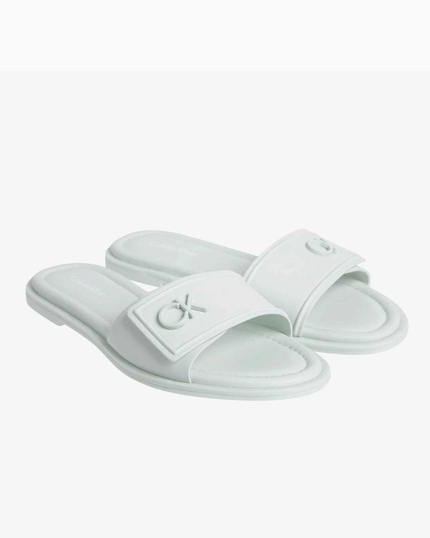Calvin Klein Flat Slide Metal Logolu Terlik Milky Green
