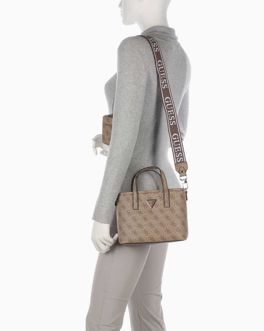 Guess Latona Mini Cüzdanlı Çıkarılabilir Uzatma Askılı El Çantası Latte Logo