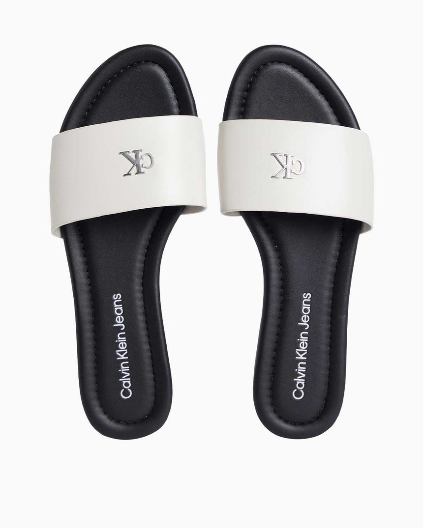 Calvin Klein Flat Slide Logolu Terlik Silver Birch/Black