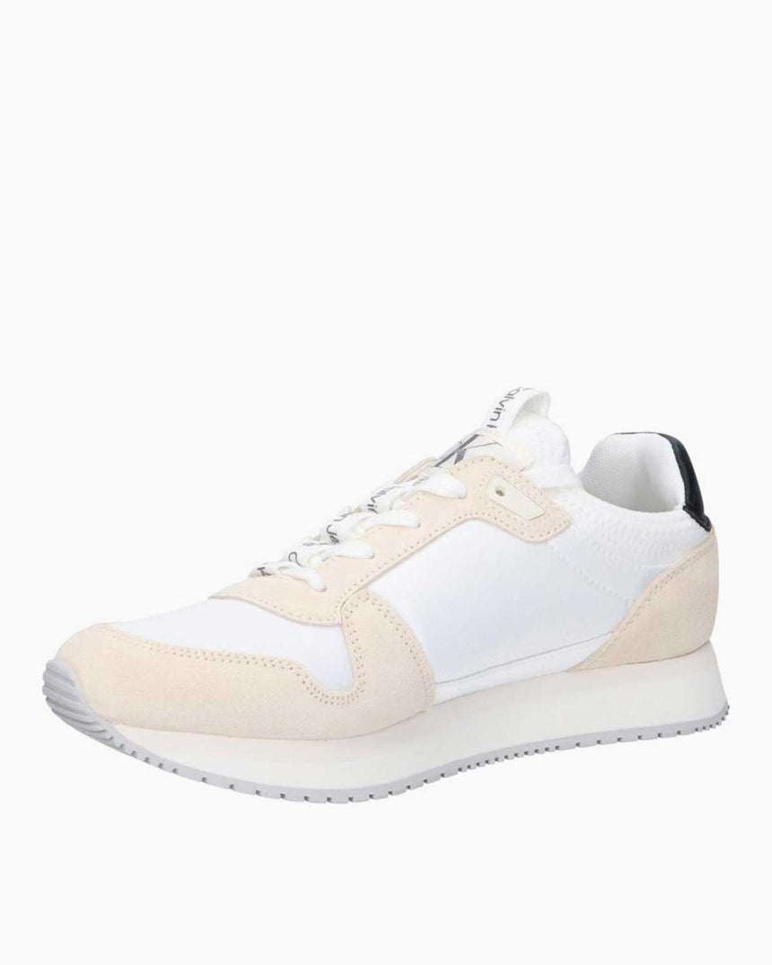Calvin Klein Runner Sock Lace Up Runner Kadın Sneaker Bright White/Creamy White/Black
