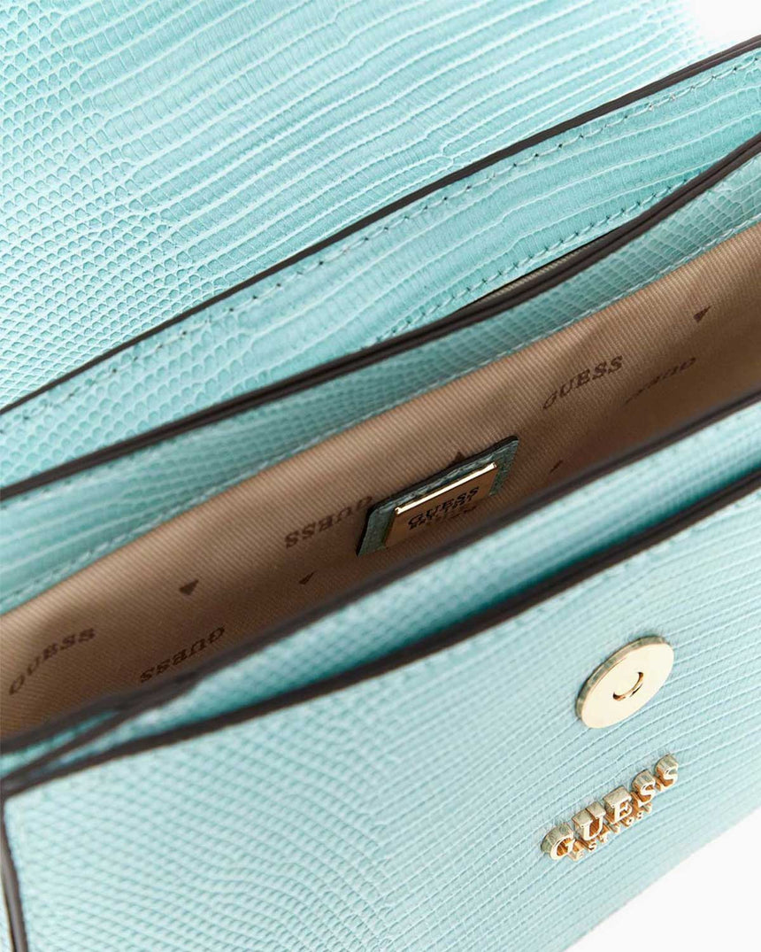 Guess Orlina Society Logo Kapaklı El Çantası Aqua Marine