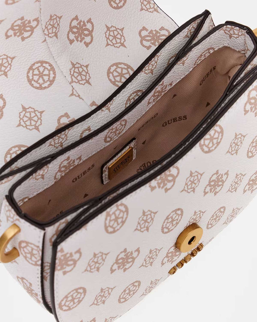 Guess Kuba Compartment Zincirli Logolu Çapraz Askılı Çanta White Logo