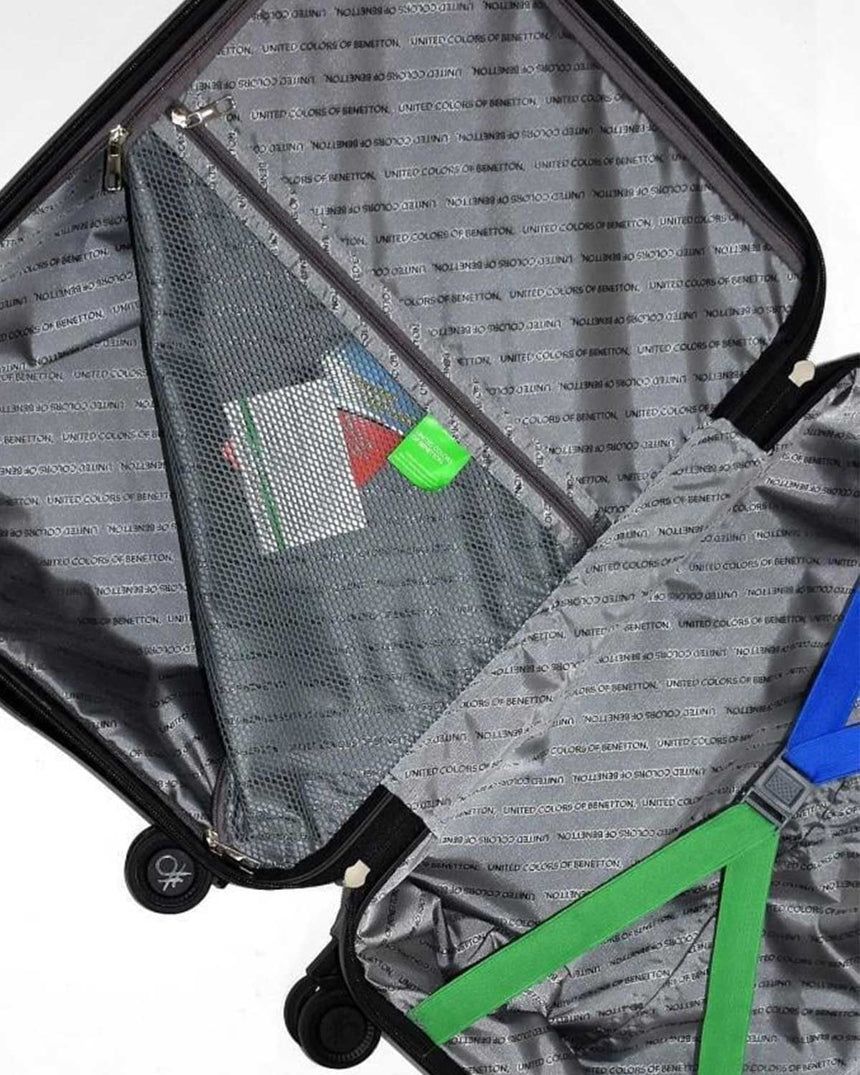 Benetton Trolley Logolu Büyük Boy Valiz Siyah