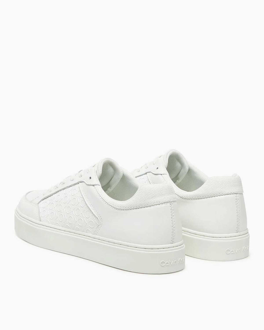 Calvin Klein Düz Taban Monogram Logo Baskılı Erkek Sneaker Triple White Allover