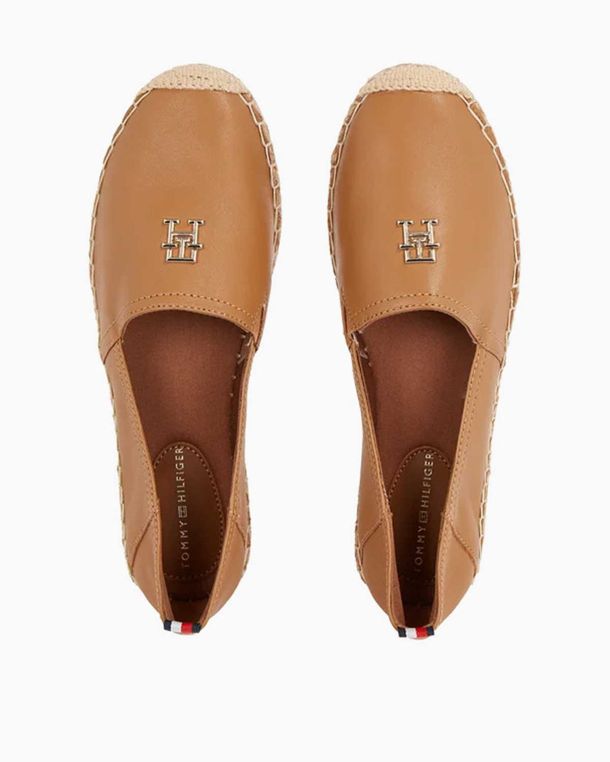 Tommy Hilfiger Kadın Deri Yassı Espadril Summer Cognac
