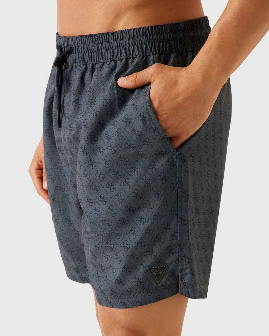 Guess Swimtrunk Medium Bottom Board Deniz Şortu Jblk Embossed 4G Logo