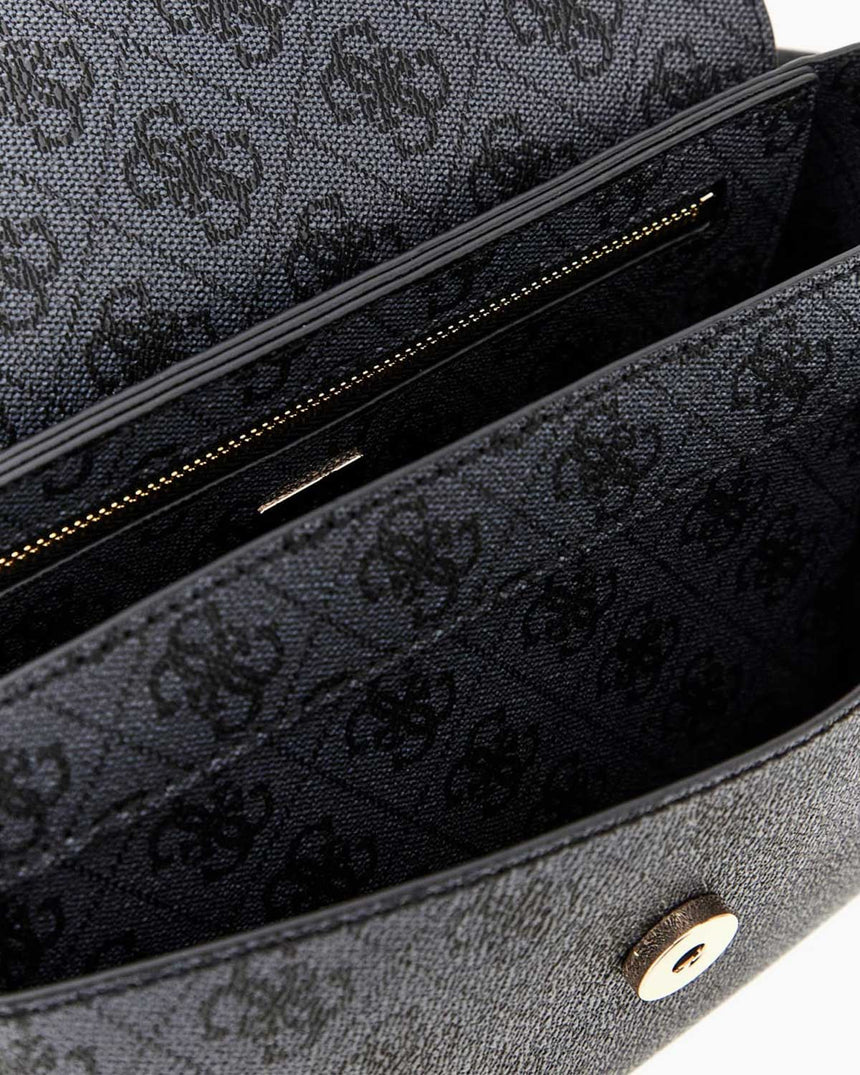 Guess Eco Brenton Flap Logolu Omuz Çantası Coal Logo