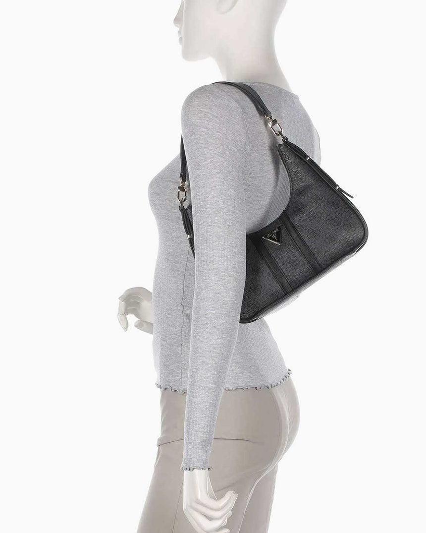 Guess Noreen Top Zip Monogram Omuz Çantası Coal Logo